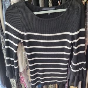 WHBM flounce 3/4 sleeve striped sweater